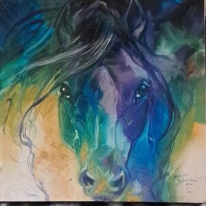 Majestic Equine Canvas Art in Blue and Green